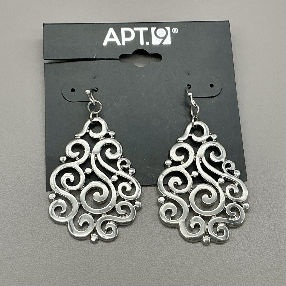 Apt. 9 Earrings Silver Tone Scroll Teardrop Dangle Womens Fashion Jewelry 2"